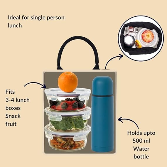 earthsave Lunch Bag for Office Women & Men | Work Lunch Bag | Tiffin Bags | Insulated Lunch Bag | Tiffin Bag for Kids (Cross Way Brown). 3