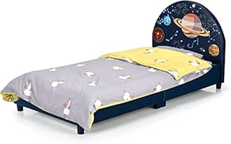 HONEY JOY Twin Bed Frames for Kids, Toddler Wooden Twin Bed Platform with Headboard & Slat Base, No Box Spring Needed, Children Bedroom Furniture for Boys Girls, Fits Standard Twin Mattress, Planet