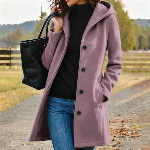 Winter Pea Coats for Women Hooded Single Breasted Long Trench Coat - image 2