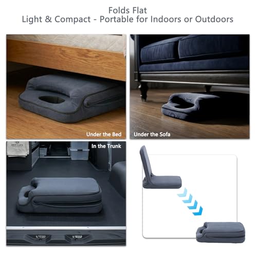 Image of Floor Chair with Adjustable Back Support, Foldable Padded Gaming Floor Seat for Adults & Kids, Multi-Position Meditation Chair with Corduroy Cover for Reading, Gaming & Watching TV (Grey)