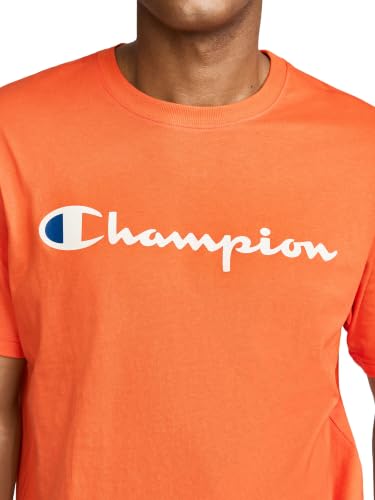Image of Champion Men's Graphic Short Sleeve T-Shirt, Standard Fit, Classic Script Logo, Midweight 100% Cotton