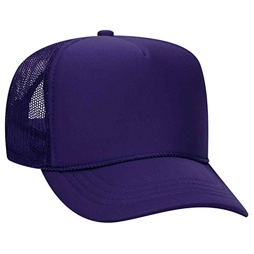 Otto Cap Youth 5 Panel High Crown Mesh Back Trucker Hat Polyester Foam Front Purple