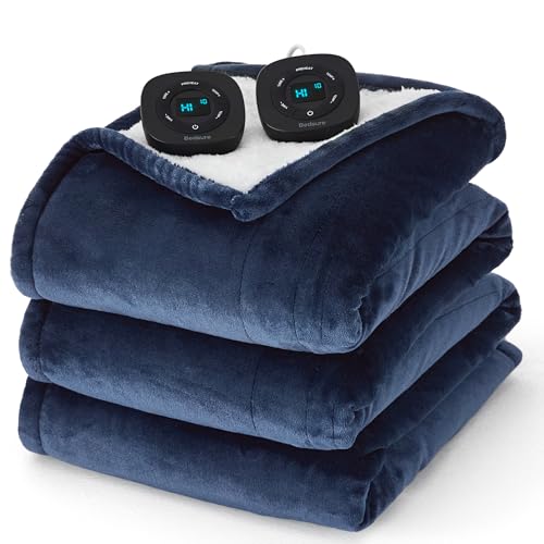 Image of Bedsure Electric Blanket Queen Size - Dual Control Heated Blanket Queen, Fast Heating with 10 Time Settings & 10 Heat Settings, Warm Gifts for Grandma, Women, Men (84x90 inches, Navy)