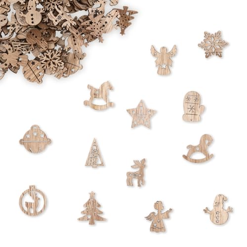 100 Stück Streudeko Weihnachten-Weihnachtsdeko Holz, Kann Als...