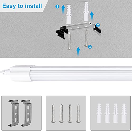 Image of 4ft Plug in Ceiling Lights, IP66 Waterproof 36W Tube Light with NO /Off Switch, 4000LM LED Shop Light, 5000K LED Lights for Kitchen, Bathroom, Garage, Vanity