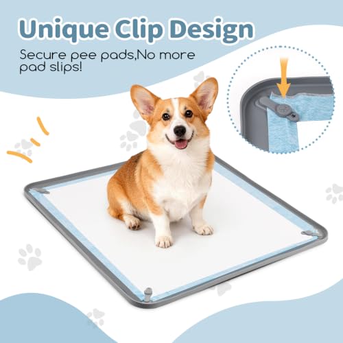Image of Silicone Puppy Pad Holder Tray with Clips Fits for 24 inchx24 inch Pee Pads - Grey