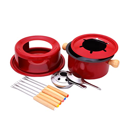 Mimo Style Conjunto Para Fondue 16cm na Cor Vermelha, Feito em Aço Inox e Madeira. Ideal Para Servir