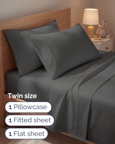 Image of Twin 4 Piece Bed Sheet Set - Comfy, Breathable & Cooling Sheets - Charcoal | Ultra Soft Hotel Luxury Bedding Set with 8-16 Inch Deep Pockets, 1 Flat & 1 Fitted Sheet & 2 Pillowcases, Wrinkle & Fade Free