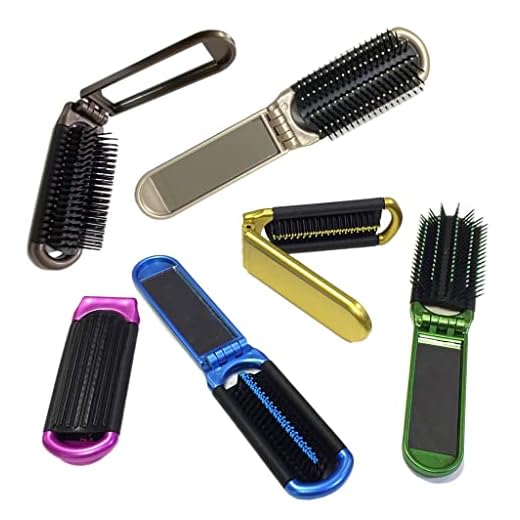 2 ALAZCO Folding Hair Brush With Mirror Compact Pocket Size Travel Car Gym Bag Purse Locker (2 Assorted Colors)