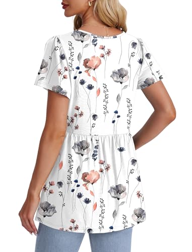 Image of OFEEFAN Womens Summer Tops Babydoll Short Sleeve Shirts Puff Sleeve Peplum Tops V Neck T Shirts