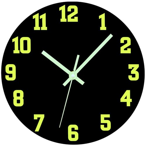 TGHHPC Glow in The Dark Wall Clock, 8 Inch Modern Silent Non Ticking Wall Clocks Battery Operated, Night Light Wall Clock for Living Room Decor, Wall Clocks Decorative for Kitchen Bedroom(Black)
