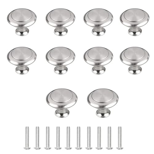 Westspark 10 PCS Cabinet Door Knobs, Siver Premium Door Drawer Knobs, Round Cupboard Handles with Screws, for Kitchen Bedroom Furniture
