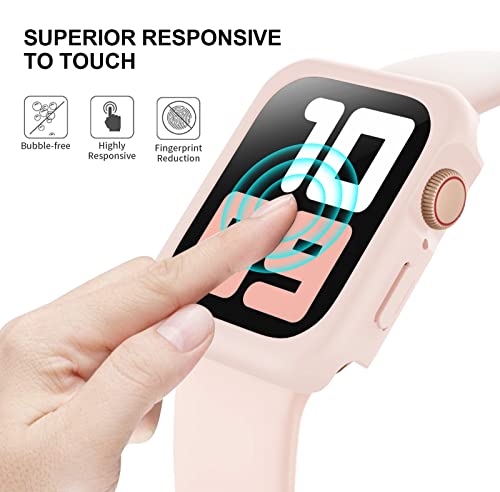 Recoppa compatible for Apple Watch Screen Protector 45mm with Sensitive Slim Tempered Glass,Newest Colorful TPU Cases Protective Covers for iWatch Series 7 BlueGrey/SandPink 45mm 2 pack - Image 4