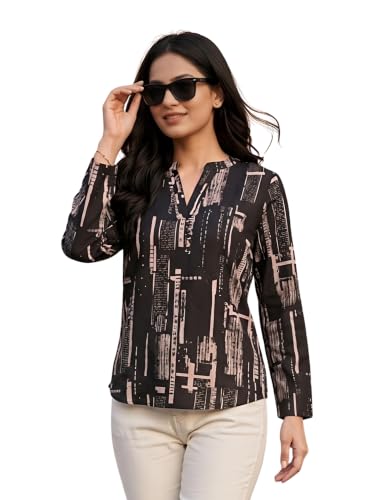 NAINVISH Women Black Abstract Printed Shirt with Collar and Button Down Full Sleeve Casual Office Party Western Stylish Fashion Shirt for Girl Deal