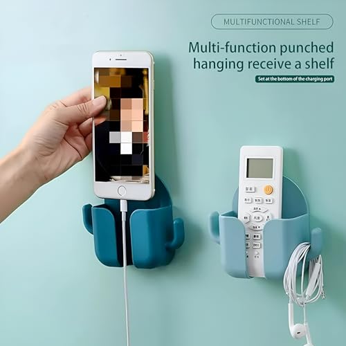 Image of LikeStar Premium Multi-Functional Wall Phone Holder | No-Drill Sticky Stand with Hook for Charging & Storage | Self-Adhesive Wall Phone Holder with Hook | for Bedroom, Office, Bathroom - White