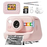 JOYTRIP キッズインスタントプリントカメラ、デジタルカメラ、白黒サーマルプリント/4800万画素/1080P HDビデオ/32GBメモリーカード付き/USB-C充電/4 5 6 7 8 9 10 11 12歳 女の子 男の子 カメラ おもちゃ クリスマス 誕生日 入園祝い 入学祝い 日本語取扱説明書付き（ピンク）