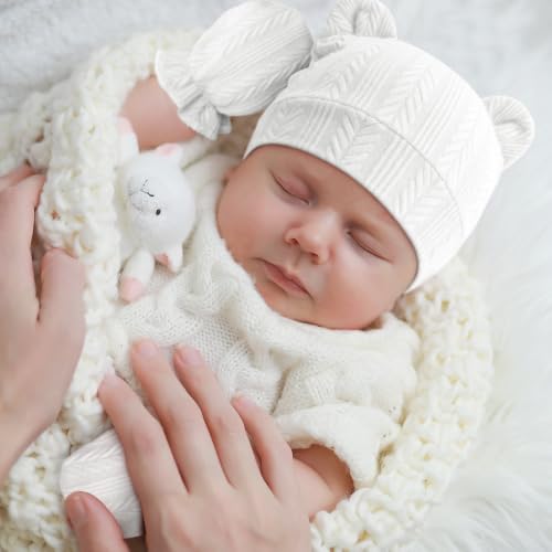 Image of BQUBO Newborn Baby Hats Bear Ears and Mittens Sets Preemie Caps Baby Boy Girl Infant Hospital Beanie for 0-3 Months