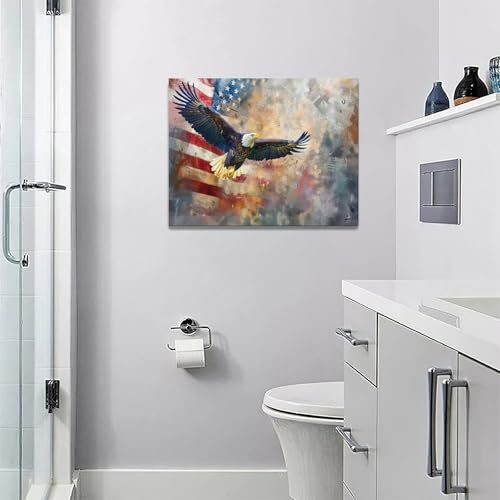 Fuzawet Bald Eagle Canvas Wall Art American Flag Flaying Eagle Pictures Decor Eagle Painting Prints Modern Home Framed Artwork For Bathroom Bedroom Living Room Office 16""X12"" thumb #4