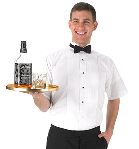 Men's White Short Sleeve Tuxedo Shirt and Black Bow Tie Set - Medium-15