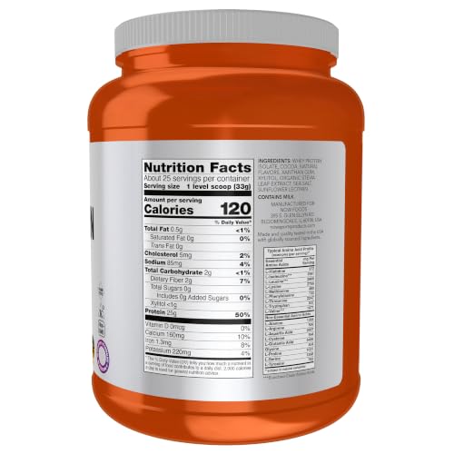 Image of NOW Foods Sports Nutrition, Whey Protein Isolate, 25 g With BCAAs, Creamy Chocolate Powder, 1.8-Pound