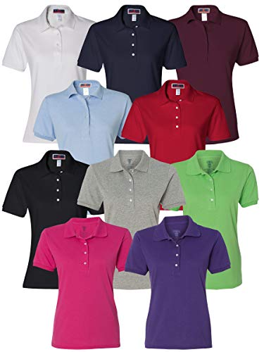 Multipack Jerzees Bundle Women Bulk SpotShield Sport Polo T-Shirt 10 Pack - Make Your Own Assorted Color Set
