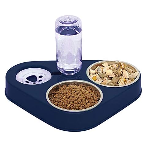 3 in 1 Double Cat Bowls,Stainless Steel Cat Food Bowl with Stand ,Cat Feeding Bowl,Detachable Pet Food Bowl for Cats and Dogs,Automatic Water Storage Water Bowl (blue) Cover