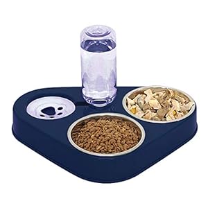 Rostfreier Stahl Doppelnapf Katzen,3 in 1 Futternapf Katzen,Katzenfutternäpfe Hoch mit Automatischem Wasserspender,Doppelter Futternapf Kleine und Mittlere Katzen und Hunde (Blau)