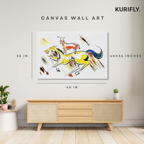 Image of Kurifly Majnu Bhai Painting Print - inchRocking Horse inch Pop Art Canvas (Welcome Movie) - Donkey on Horse - Rolled Canvas (18 inch x 12 inch)