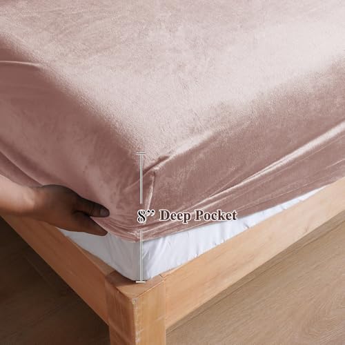 Image of Cloth Fusion 200 TC Warm Winter Elastic Fitted Bedsheet for Double Bed King Size with 2 Pillow Covers, Cozy Woolen Bedsheets for Double Bed (78X72X8 inches, Blush Pink)