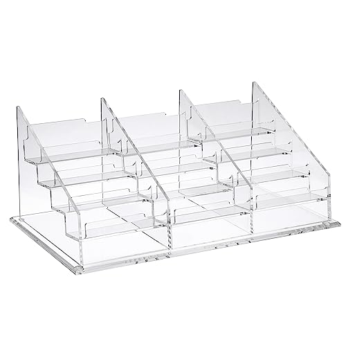BTSKY Clear Acrylic Business Card Holder for Desk, 4 Tier 12 Pockets Acrylic Business Card Stand Organizer, Premium Thickened Acrylic Business Card Display Holder Name Cards Holders Fits 2.2 x 3.7 Inch
