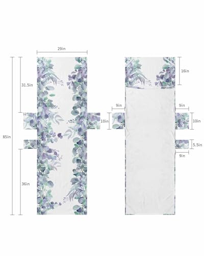 Teal Purple Botanical Beach Lounge Chair Towel Cover, Soft Chaise Lounge Towel with Side Pockets Patio Pool Chairs Cover for Beach/Pool Sunbathing 29x85 Spring Floral Summer Eucalyptus Leaf