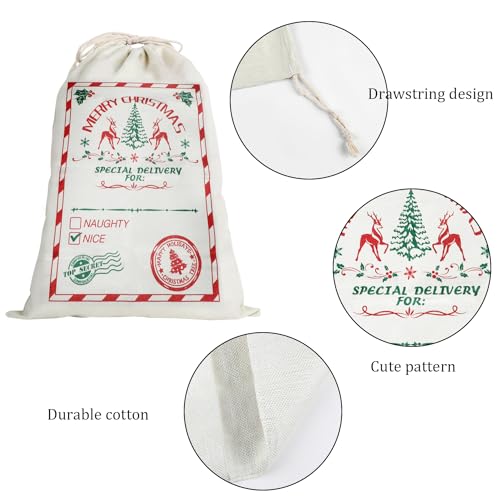 دي اي ار واي 3 عبوات من حقائب سانتا الكريسماس حقيبة خيش للكريسماس مع هدايا شخصية برباط لحمل ومستلزمات الحفلات ألوان متعددة