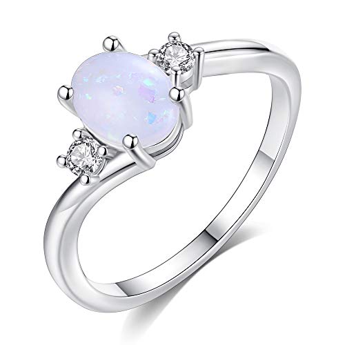 Exquisite Women's 925 Sterling Silver Ring Oval Cut Fire Opal Diamond Jewelry Birthday Proposal Gift Bridal Engagement Party Band Rings (Blue 8)