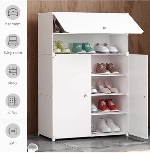 Image of Owme 3 Door Portable Shoe Rack Cabinet with Flip Door | Space Saving Multi Layer Shoe Organizer for Entryway Living Room | Multi Layer Storage for Sneakers, Heels & Boots - Off White