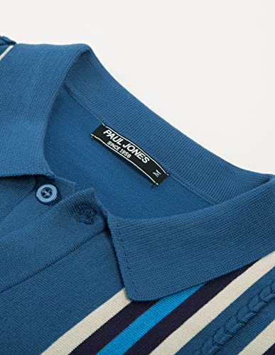 Mens Striped Cardigan Long Sleeve 70S Vintage California Open Front Polo Neck Sweater Blue M #TOP5