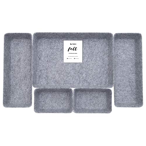 Teeo Felt Drawer Organizer Container Caddy Jewelry Tray Makeup Storage Organizers Home Office Desk Cosmetic Bins Dividers Box Compartment Nursery Bedroom Closet Organization Pack of 5 Charcoal