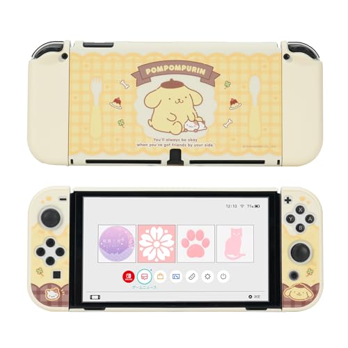 YOCORE SwitchOLEDカバー Swicth有機EL対応カバー switchOledカバー ニンテンドースイッチ有機EL対応 PC製 全面保護 薄型 傷防止 汚れ防止 耐衝撃 取り外し簡単 (OLED, 黄色犬)