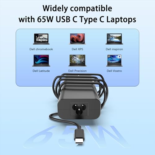 Image of 65W USB C Laptop Charger Compatible with Dell Chromebook 11 3100 /3100 2 in 1 3110 /3110 2-in-1 5190 /5190 2-in-1 Latitude 5420 5450 5520 5530 5540 5550 7420 Computer Type C Fast Power Adapter