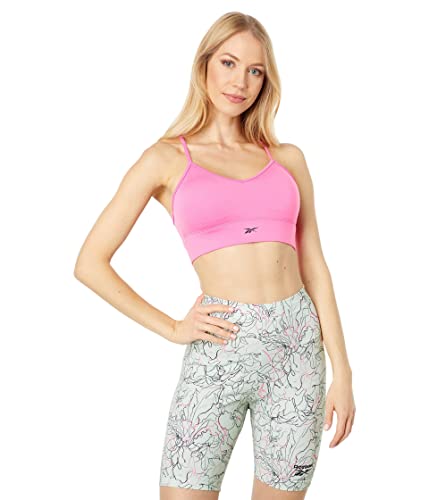 Image of Reebok Women's Satin 91% PES /9% El-Interlock-Hydrophilic Finish /Print-Digital Sublimation-Disperse Classic Workout Sports Bra