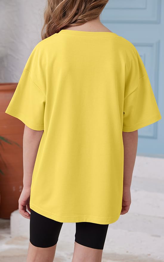 Image of ZDC Girls Short Sleeve T Shirts Kids Summer Oversized Tops Trendy Crewneck Basic Tees 5-14 Years