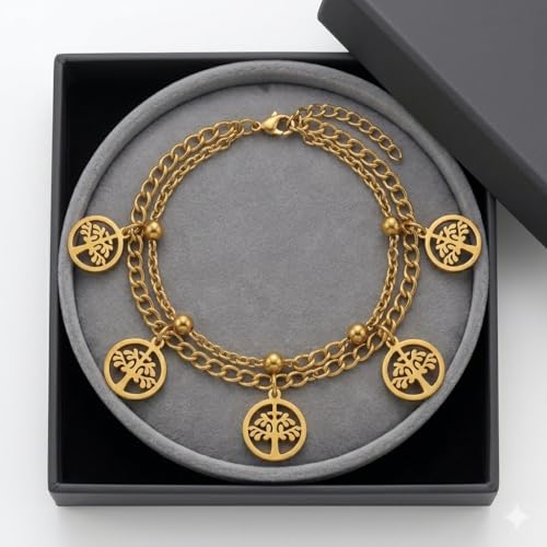 Image of 18K Gold Plated Stylish Chain Bracelet for Women & Girls | Trendy Unique Diamond Tennis Charm Link Tulip Everyday Instagram Viral Jewellery