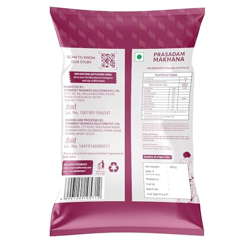 Image of Farmley Prasadam Makhana, 100% Natural & Crunchy (200 g) Farmley Premium Mixed Dry Fruits & Healthy Snacks Contains Almond,Cashew,Dates,Green and Black Raisins 200 Gm