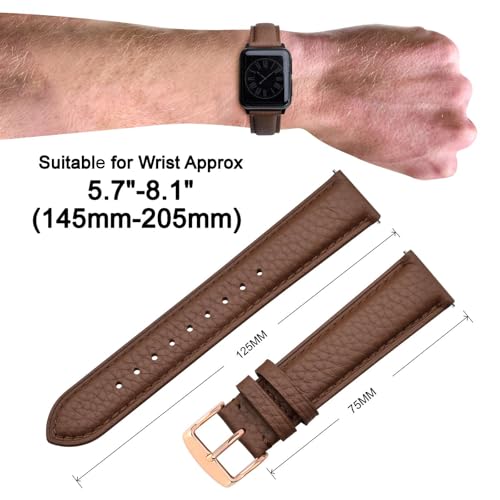 Image of ANNEFIT Watch Band 14mm, Quick Release Textured Padded Leather Straps with Rose Gold Buckle for Men and Women (Brown)