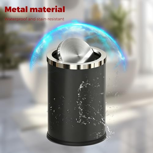 Image of 7L /1.8Gal Stainless Steel Trash can,Bathroom Trash can with lid,Small Trash Can with Flipping Lid, Mini Garbage cans for Kitchen,Living Room. Metallic Gold (7L-Black)