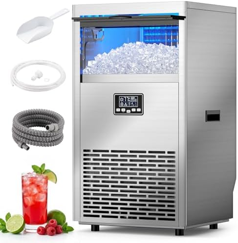 Electactic Commercial Ice Maker Machine,145lbs/24H Stainless Steel Ice Machine,29lbs Storage, Auto Self-Cleaning Freestanding Ice Maker, Ice Machine Freestanding for Bar/Cafe/Restaurant-Silver
