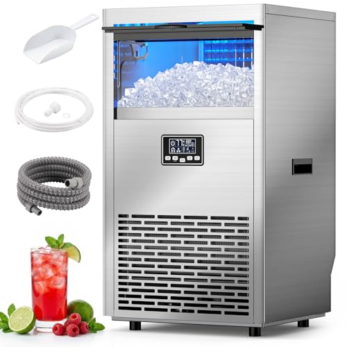 Electactic Commercial Ice Maker,100Lbs/24H,Stainless Steel Ice Machine with LED Digital Display,45 Cubes in 11 Mins,29 Lb Storage,Auto-Cleaning,Freestanding Ice Machine for Home/Bar/Cafe/Restaurant