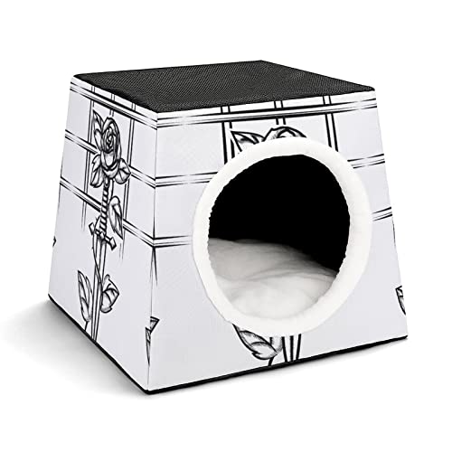 Three-Purpose Cat House Cat Bed Cat Sofa Printed Cat Cube Indoor Outdoor Kitty Shelter Dagger Rose