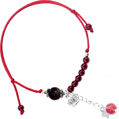 Tobillera de cuerda roja para mujer con cristales naturales estilo Mori