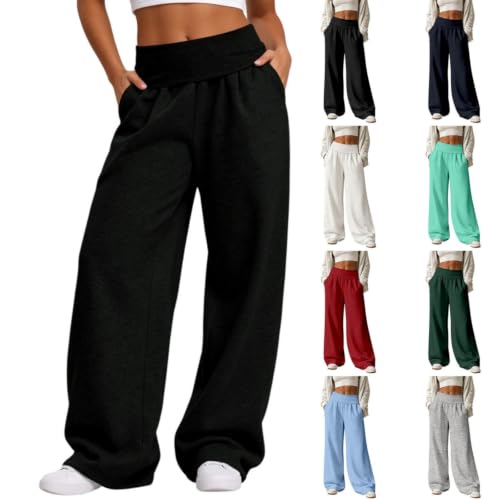 Baggy Sweatpants Women Elegant Loose Fold Over Smocked Waist Wide Leg Pants