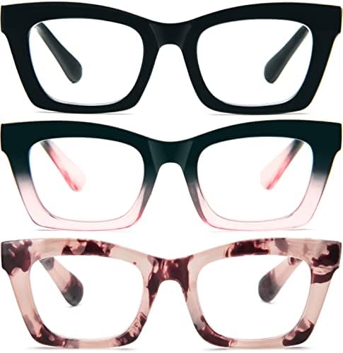 REAVEE 3 Pack Oprah Style Reading Glasses Blue Light Blocking Computer Square Retro Readers for Women with Spring Hinge 2.5
